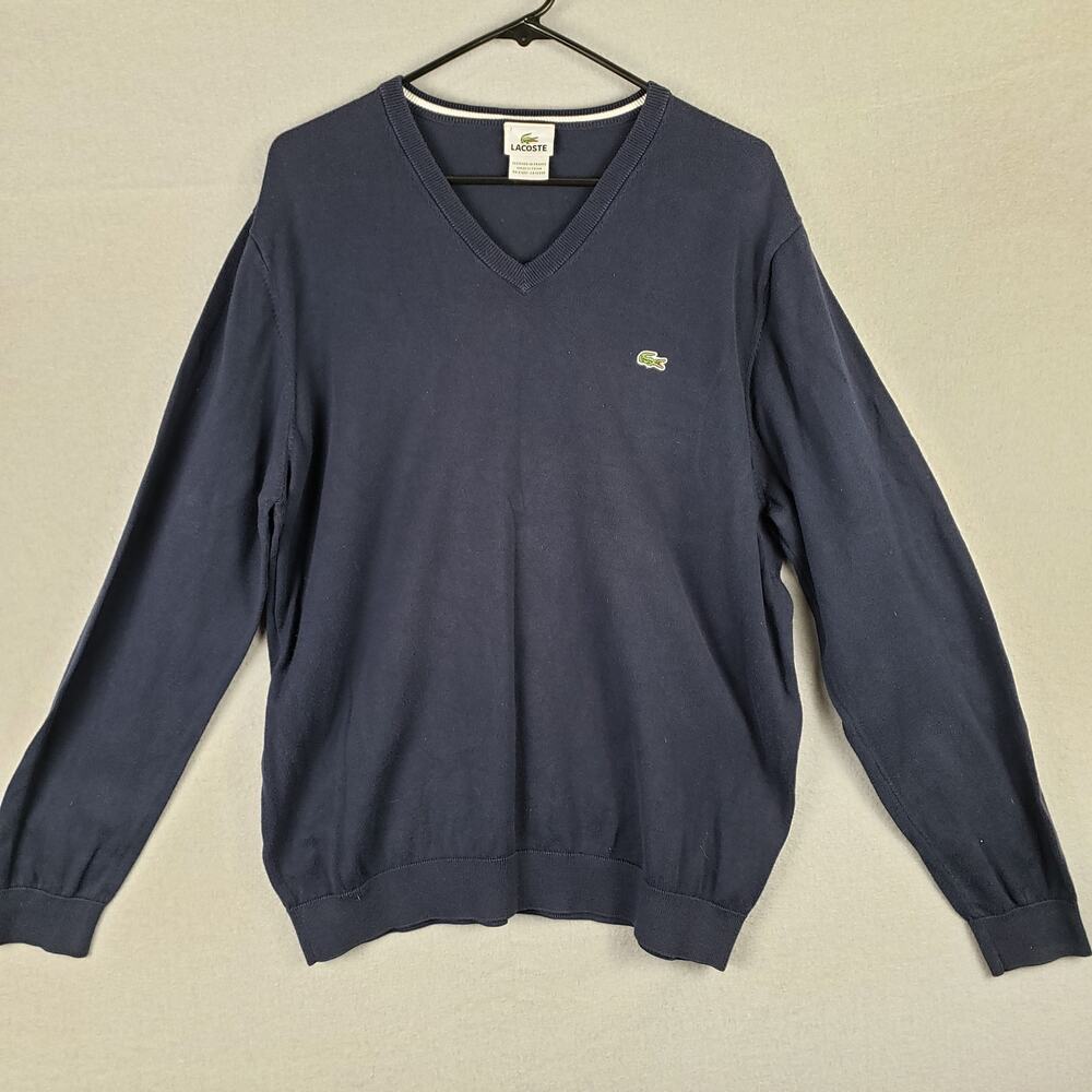 Lacoste Men's 2XL Cotton V-Neck Sweater Navy‎ Blue Classic Preppy Casual Basic